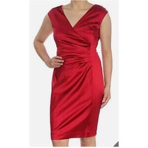 LAUREN RALPH LAUREN RUBY RED Satin Surplice Cocktail Party Sheath Dress Size 6